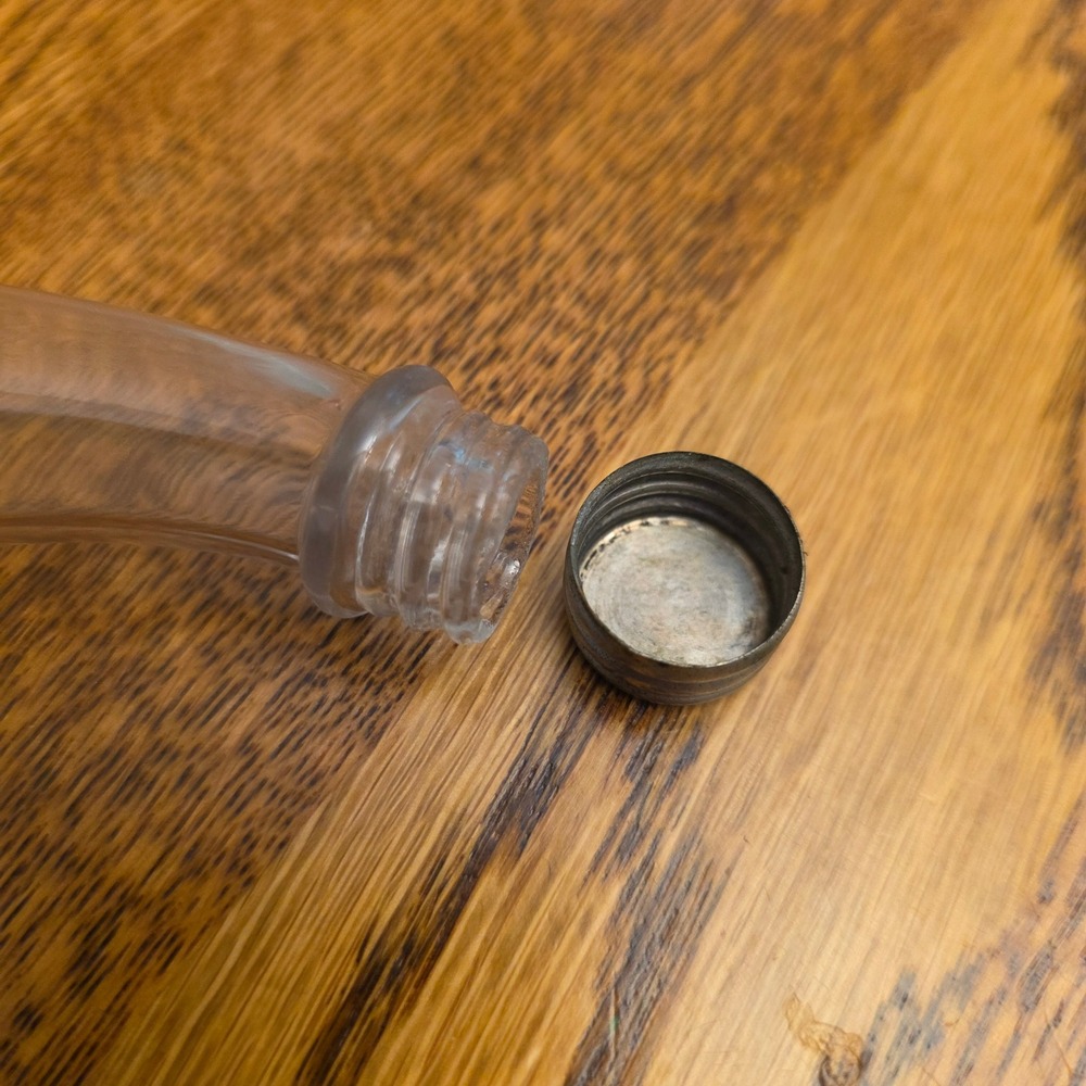 Antique Clear Glass Powder Horn Flask Scent Bottle Curved Candy Container Lid - Picture 5 of 7
